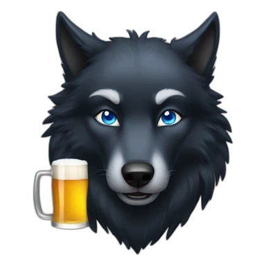 black wolf with blue eyes drinking a beer sticker