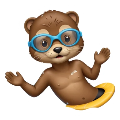 A sleek otter swimmer wearing goggles, splashing through the pool with tiny floating kickboard. sticker
