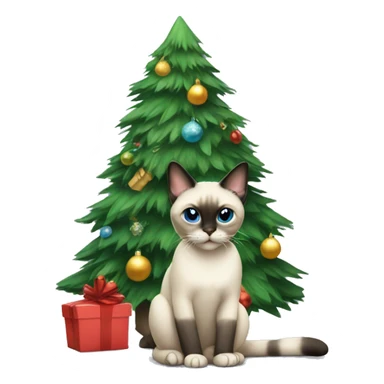 Christmas tree and Siamese cat sitting sticker