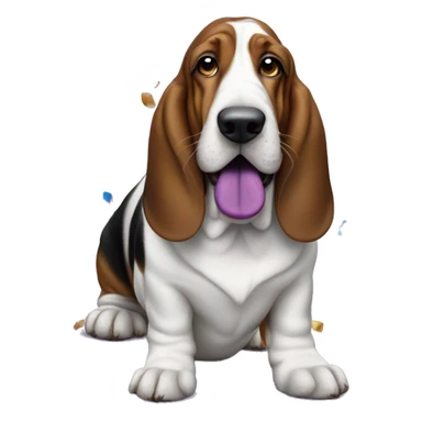 Basset hound partying purple blue confetti sticker