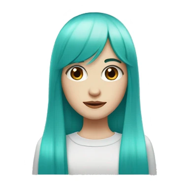 A female with pale skin and very long hair with straight hair and turquoise hair and very straight bangs straight hair crimson eyes red eyes sticker