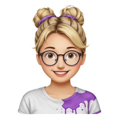 Artist Woman – messy bun, round glasses, paint stains on shirt.














































 sticker