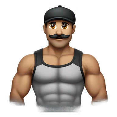 Muscular furry male, black underwear, with black moustache and casquette yankee  sticker