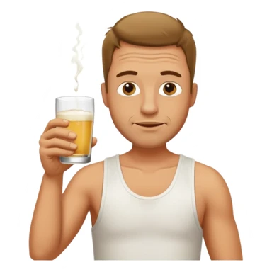 a man in a white tank top, drinking a glass of pastis, drunk sticker
