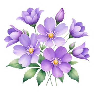 "A collection of delicate purple flowers in a soft watercolor style." sticker