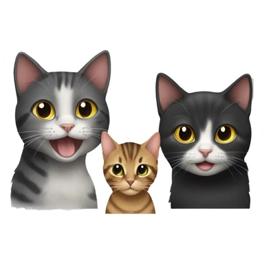 A black cat, a tabby cat and a long hair tabby cat together looking happy sticker