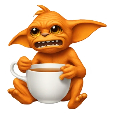 Orange Gremlin drinking tea  sticker