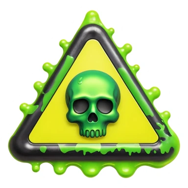 3D render of Oil Slick, toxic waste aesthetic, neon green bubbling liquid, caution yellow metal, industrial warning texture. sticker