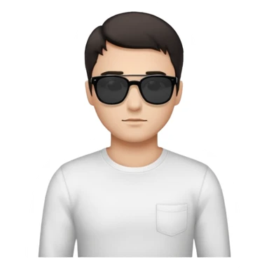 Парень в белом лонгсливе и черных прямоугольных очках солнцезащитных с короткой стрижкой на бок темные волосы черный фон sticker