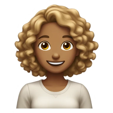 tan skin girl with shoulder length curly hair with a middle part and brown eyes laughing  sticker