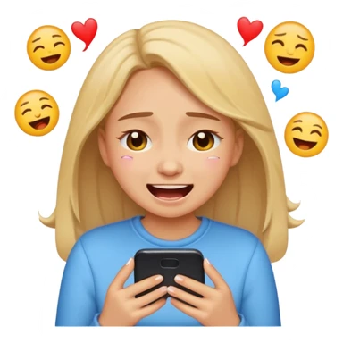 Girl crying laughing at a funny video on her phone. More emoji style. Less realistic sticker