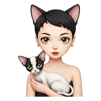 Short black hair bad girl holding a white Devon Rex sticker