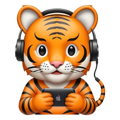 tiger face holding mobile phone playing games for Twitch emote sticker