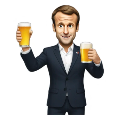Emmanuel Macron holding a beer sticker