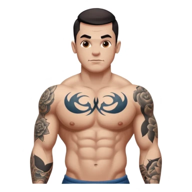 tattoo man, white skintone, more highlight the tattoo, body builder, heavy tattoos on fully chest, more tattoos on the body, more visible tattoo, big tattoos, tattoos on face. sticker