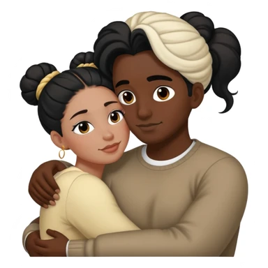 Black man cuddle white Woman black Hair bun  sticker