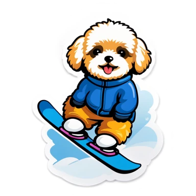 Maltipoo on skis sticker