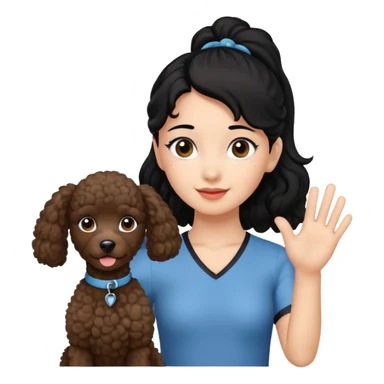 Ponytail black hair girl with brown Poodle say goodbye  sticker