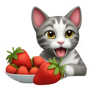 cat eating strawberries sticker