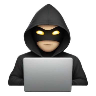 hooded masked man with a laptop and bright glowing white eyes  sticker