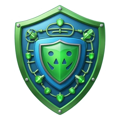 generate full blue cyber shield with different  green computer symbols  sticker