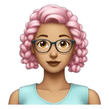 Beautiful Aesthetic Woman, glasses, light blue skirt, pink ponytail sticker