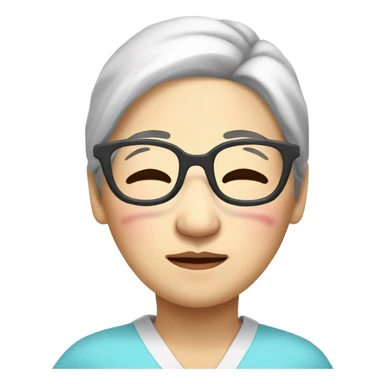 Chinese senior women with chubby cheeks sleeping in bed wear glasses sticker