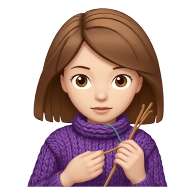  Woman with brown bobbed  hair and highlights light brown eyes no glasses  tangled Knitting emoji sticker