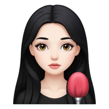 Pale girl with long black hair and makeup sticker