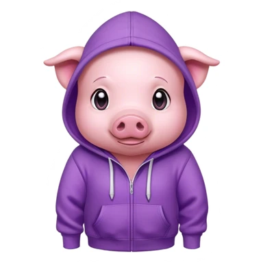 pink little cute piggy wearing a purple hoodie sticker