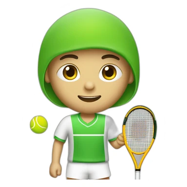 Ragazzo riccio con occhi verdi con maglietta gialla gioca stanco con una racchetta da tennis sticker