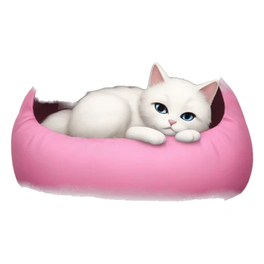 white ragdoll cat sleeping in a pink cat bed sticker