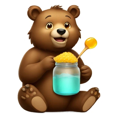 bear eats honey from jar sticker