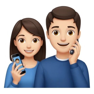 generate 2 teenagers. (one boy, one girl) brunette. calling while smiling awkwardly sticker