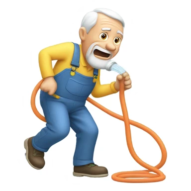 old man squirting Garden hose sticker