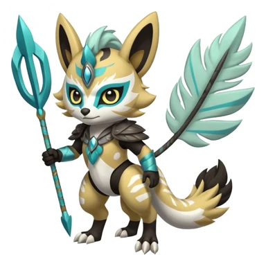 Giant big muscular strong puffy fluffy floofy Asian marked patterned Arrow-patterned chevron-marked Big-eyed anime-styled Colorful Shiny Tribal Skeletal masked armored Meloetta-Silvally-Solgaleo-Raikou-Pokémon-Digimon-Fakémon-fusion-hybrid-creature, full body sticker