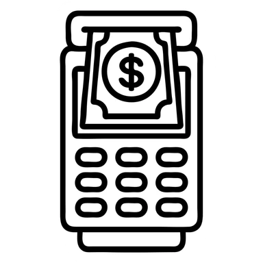 money coming out of a payment terminal, modern style, icon-like, minimal, bold lines sticker
