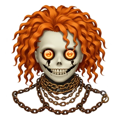 steam-punk Megadeth - iconic corpse made of rusty metal with chains on its teeth, huge curly orange hair sticker