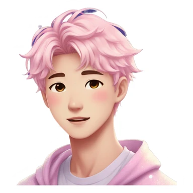 Gorgeous bright sparkly romantic Asian anime pastel guy with blushing face aesthetic trending style outside sticker