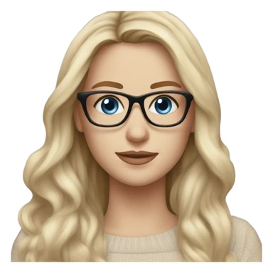 Blonde balayage long hair white women beige sweater blue eyes and small glasses  sticker