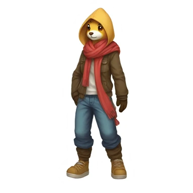 Anthro Sona Fakemon with a scarf and a hood Full Body sticker