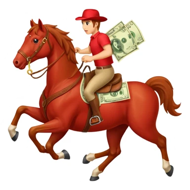 red horse agressive running money on on the saddle transparent background sticker