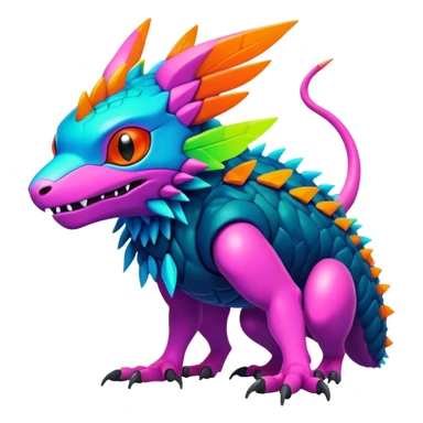 Tropical lush warm-colored modern colorful neon-colored cyber-Fakémon-Digimon-Trico-Vernid-creature sticker