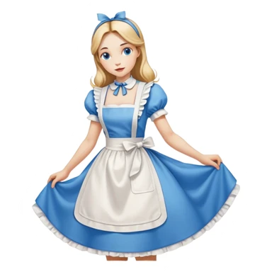 Alice in Wonderland curtseying in her blue dress with white apron sticker