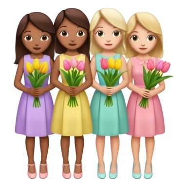 spring girly event - 5 girls wearing pastel dresses holding tulips sticker