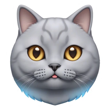 Cinematic Cute Grey British Shorthair Cat Portrait Emoji, Head tilted playfully and inquisitively, sleek soft grey fur with subtle blue undertones, Simplified yet adorable features, highly detailed, glowing with a warm, friendly glow, high shine, curious and affectionate, stylized with a touch of whimsy, bright and alert, soft glowing outline, capturing the essence of a calm yet playful kitten, so endearing it feels like it could leap out of the screen and cuddle! sticker