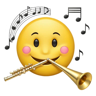 smiley face with musical notes and a flute sticker