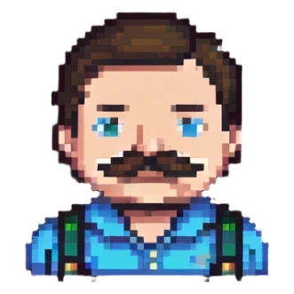 A pixelated angry office manager with a mustache and furrowed brows sticker
