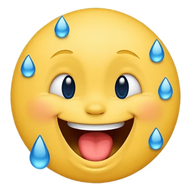 Emoji, yellow round laughing hysterically face, with blue tears of joy on it.  sticker