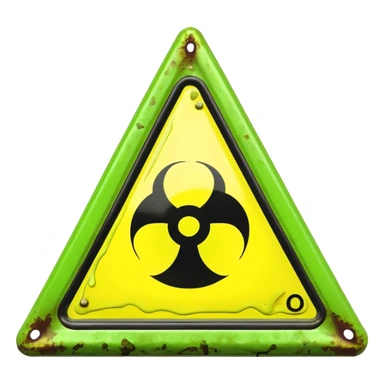 3D render of Warning Triangle, toxic waste aesthetic, neon green bubbling liquid, caution yellow metal, industrial warning texture. sticker